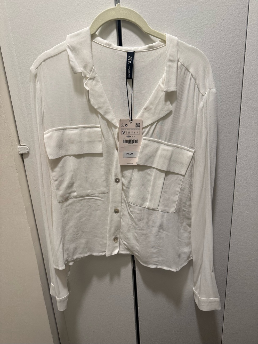 ZARA Cream Button-Front Utility Blouse